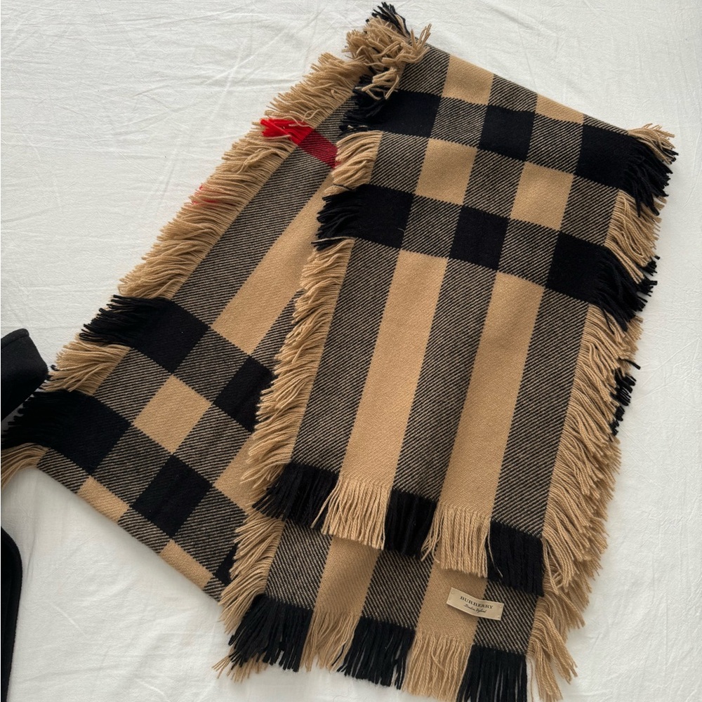 Burberry Beige and Black Checkered Scarf